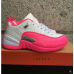 Air Jordan 12 GS Retro Low White-Vivid Pink Girls Size Shoes