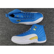 Air Jordan 12s Blue/Metallic Gold-White Men Size Shoes
